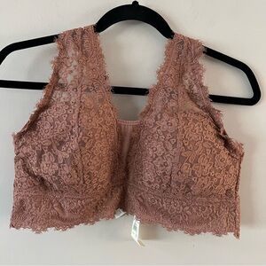 Aerie Eyelash Lace Padded Plunge Bralette Ladies size xl Raw sienna brown